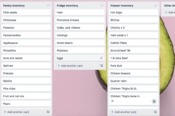 Using a Trello board for inventory for how to meal plan on a budget 