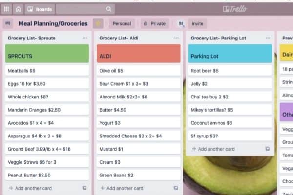 how to make a grocery list with Trello for Meal Planning on a Budget