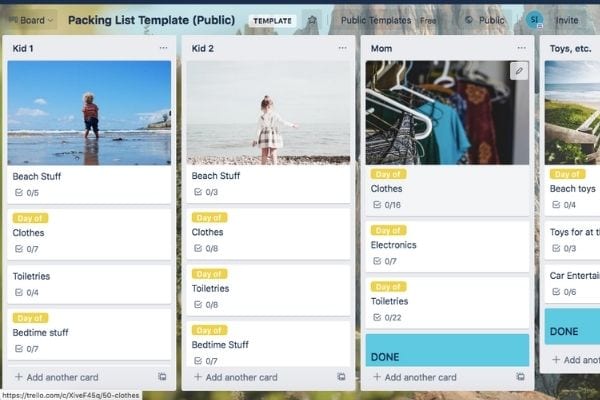 packing list for moms using Trello for household management