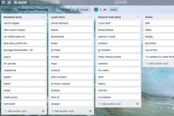 meal planning Trello for home management