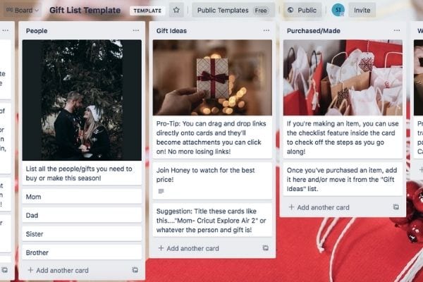 Trello ideas of using it for gift list for moms