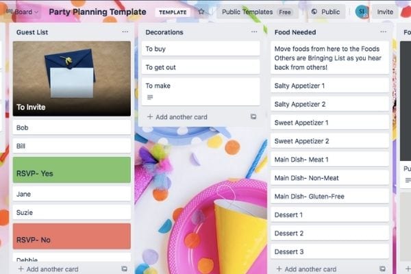 party planning list - Trello ideas