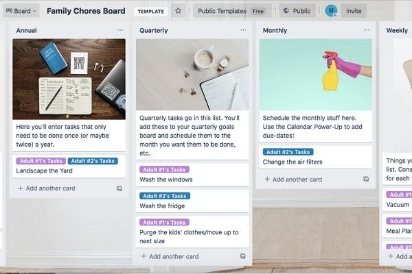 Trello for home management - family chore/household task organization