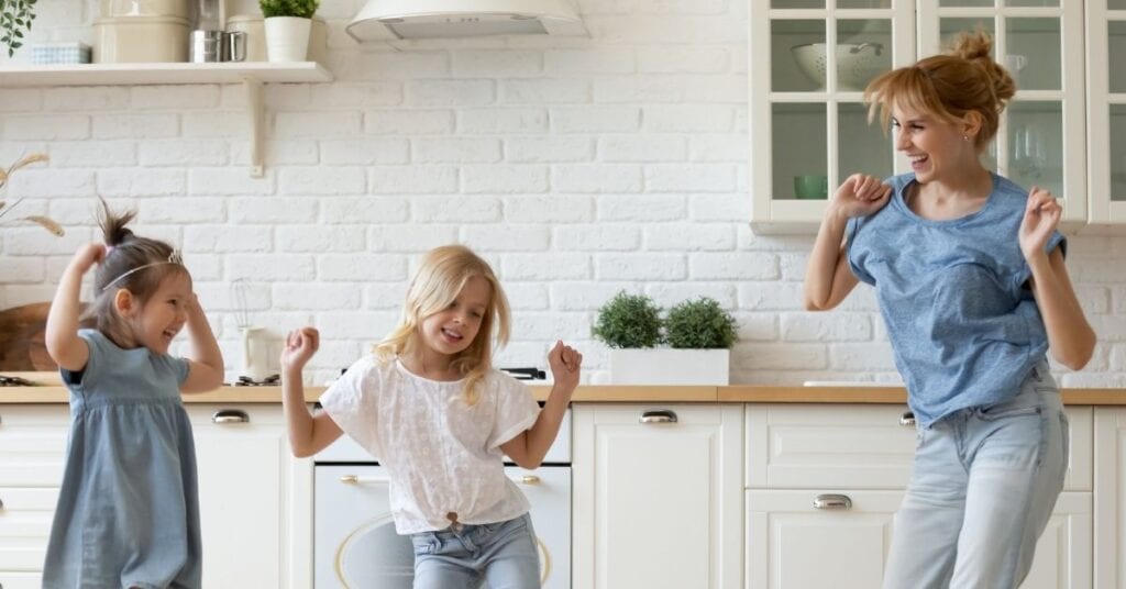 mom happy of her productive mom routine