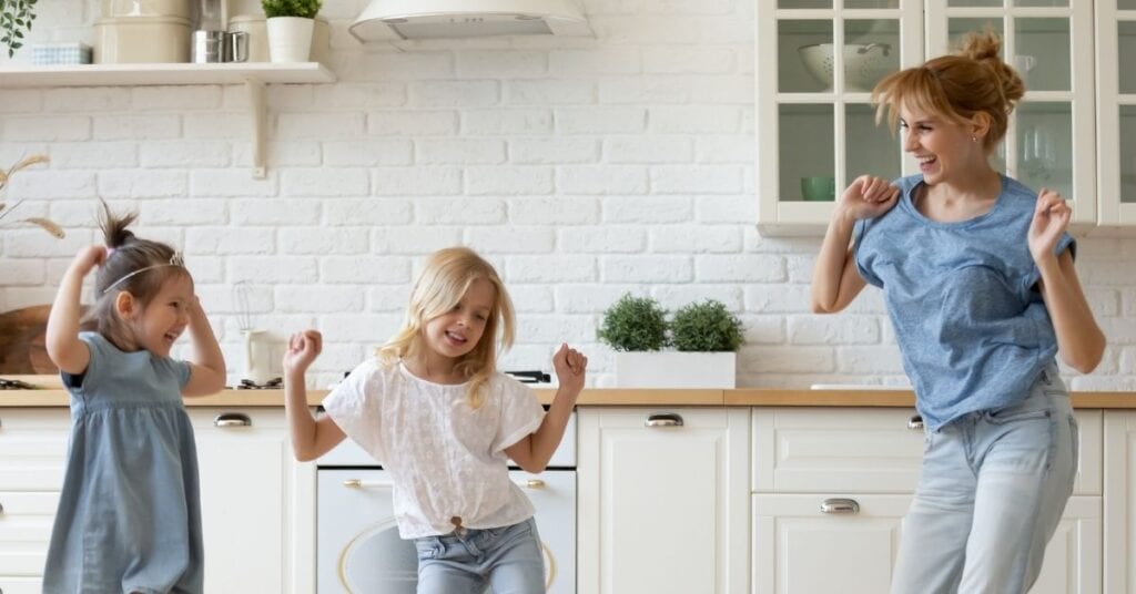 mom happy of her productive mom routine 