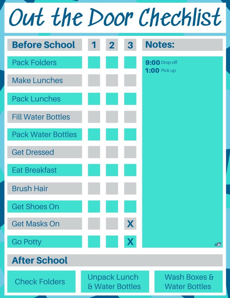 school morning checklist to get out the door with kids